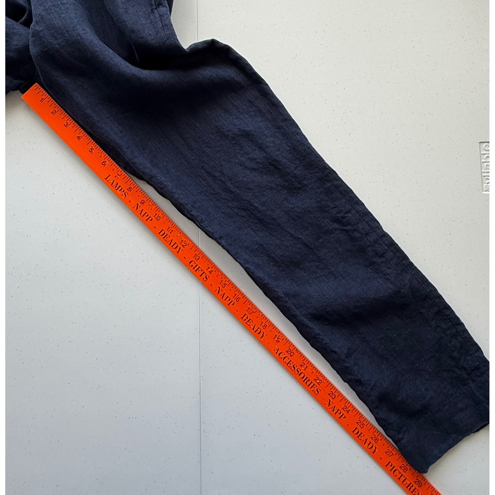 H&M Womens Slim Fit Linen Trousers Summer Pants 33R Navy Blue - Picture 10 of 10